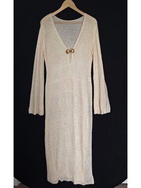 💙 Musera Cream Knit Cover Up Maxi Dress Long Sleeve Size L Beach Swim Coverup